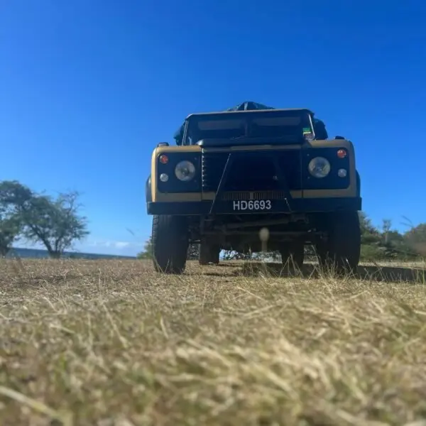 C&M safari vehicle on an open field